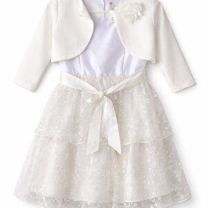 Girls White 2PC Dress+Shrug 7/8 First Communion Flower Girl Formal Easter Party